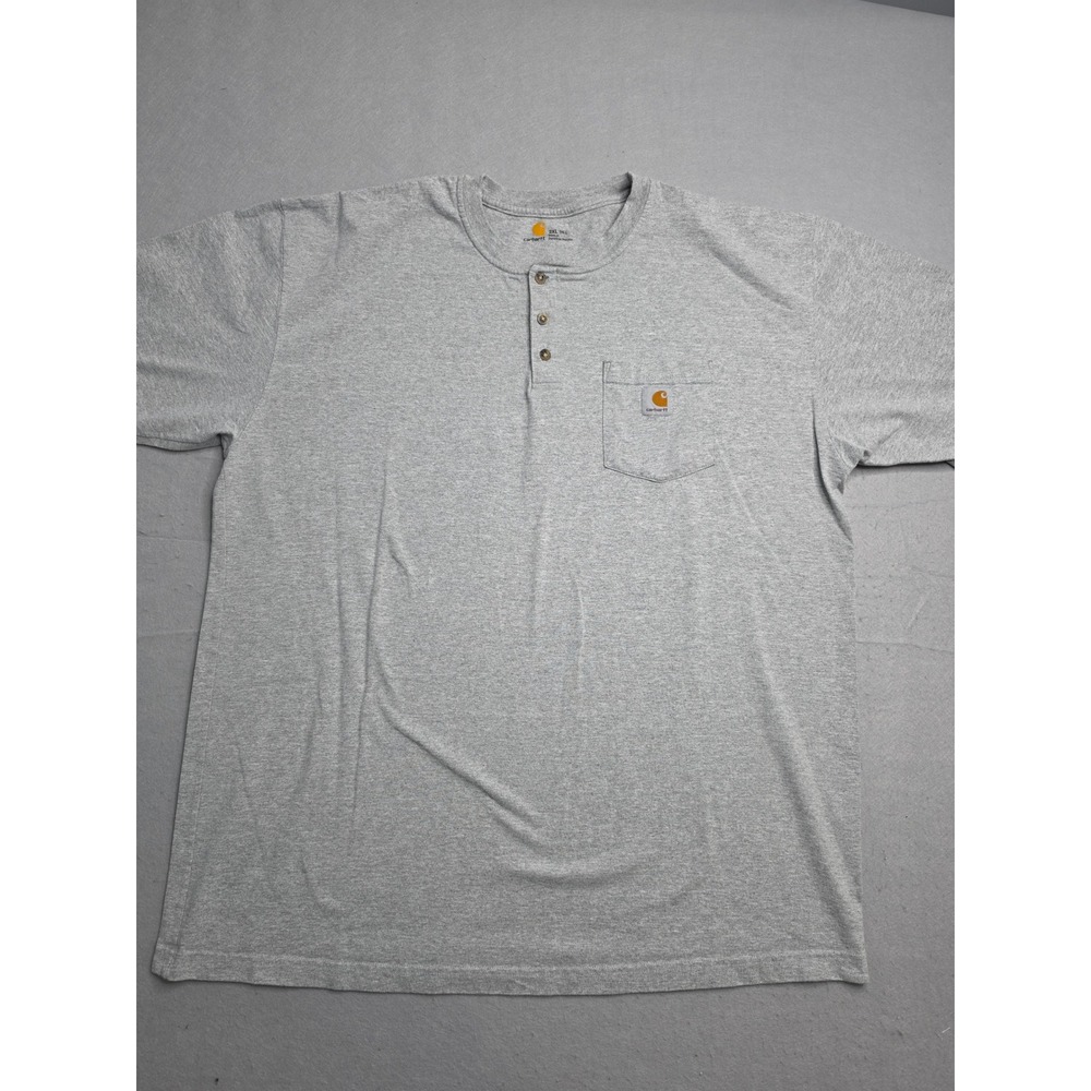 Carhartt T-Shirt Men's 2XL Tall Heather Gray Cotton Pocket Henley Neck Workwear